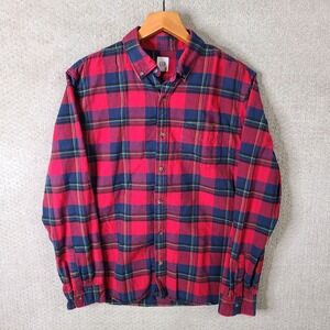 Gap Shirt Mens Large Red Blue Plaid Flannel Button Down Long Sleeve Cotton